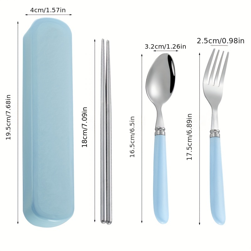 Reusable Utensils with Case, Travel Portable Fork Spoon Chopsticks Set with Organizer Stainless Steel Flatware Utensils to Go with Platic Case for