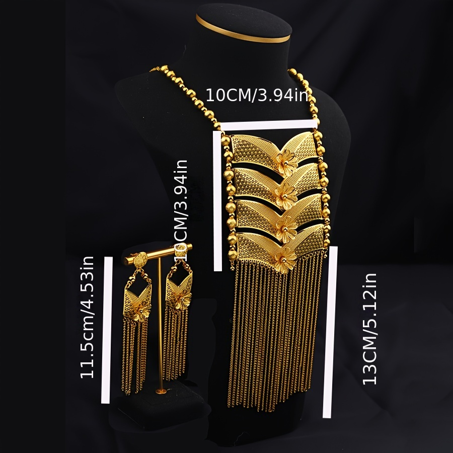luxurious middle eastern dubai style golden fashion jewelry set sexy vacation style exquisite necklace and earring duo perfect for weddings date nights versatile gifts for eid details 1