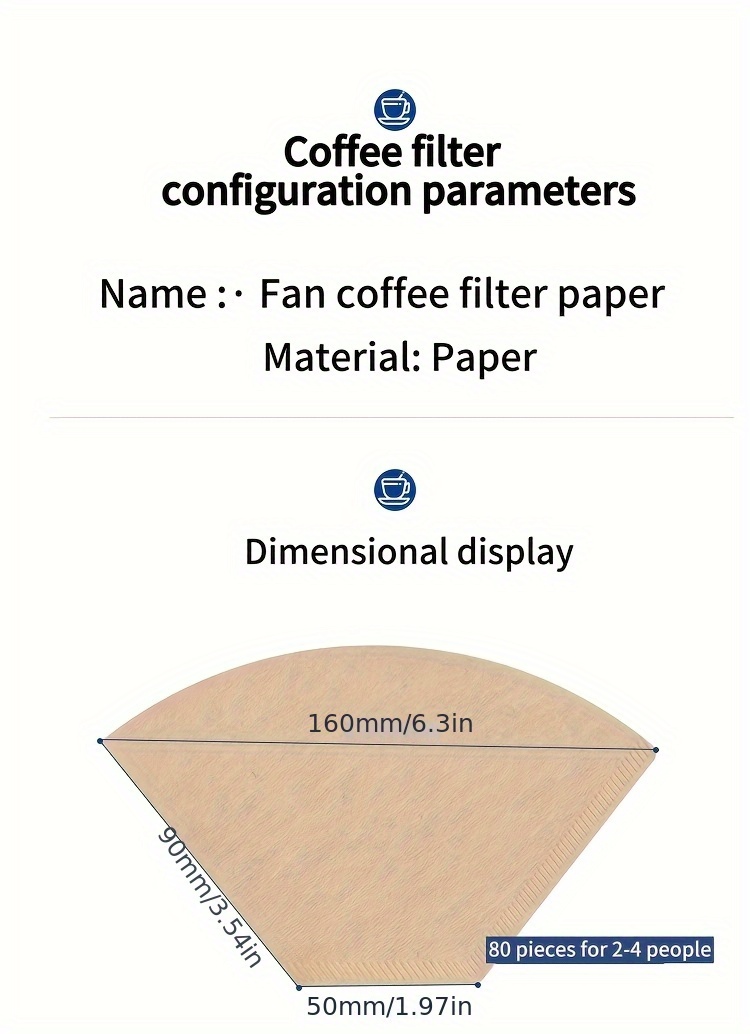 fan shaped natural wood   coffee filter papers 50 80 count drip style   machine filters details 1