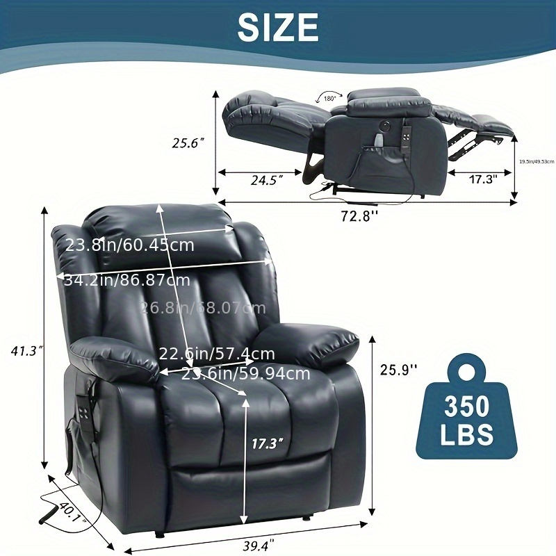 dual motor lay flat   recliner chair for elderly armchair adjustable breathable leather sofa chair with massage and heating for living room infinite position lift recliner navy blue Product details 0
