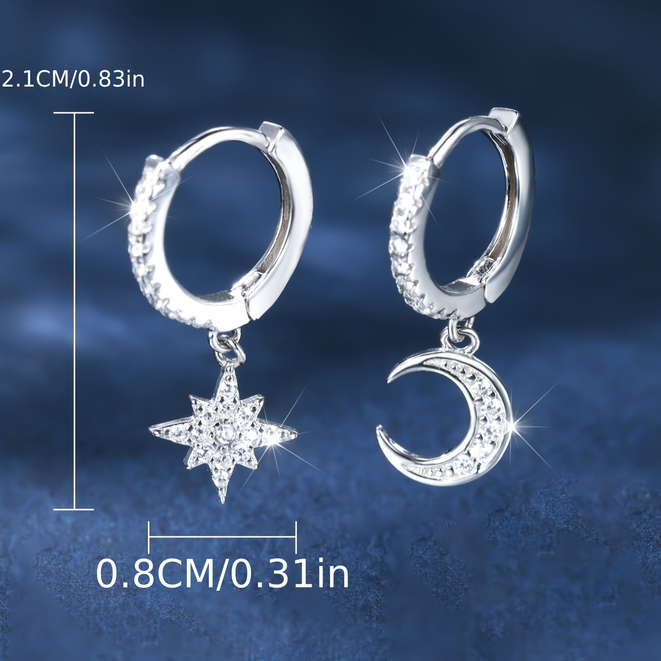 Exquisite 925 Silver Star Oval Earrings with Synthetic Zirconia