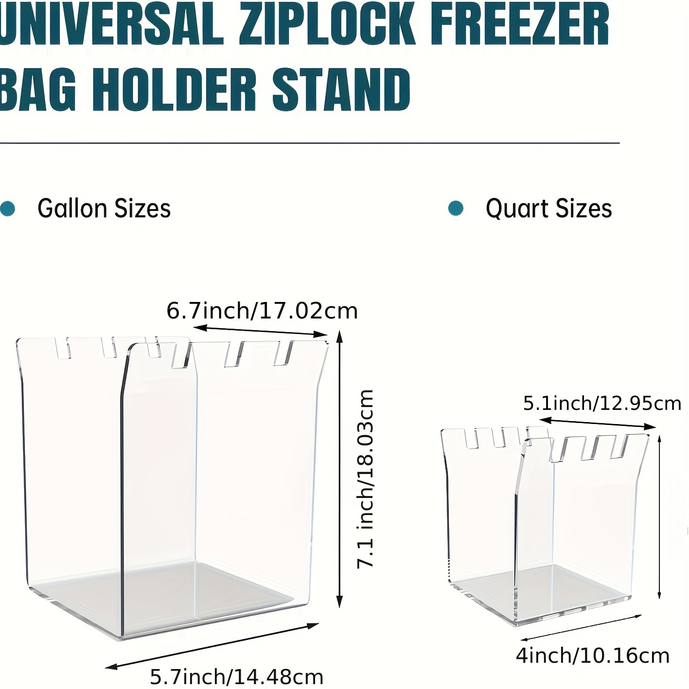 Quart and Gallon Bag Stand Freezer Bag Holder Stand Acrylic Baggy Rack  Holder