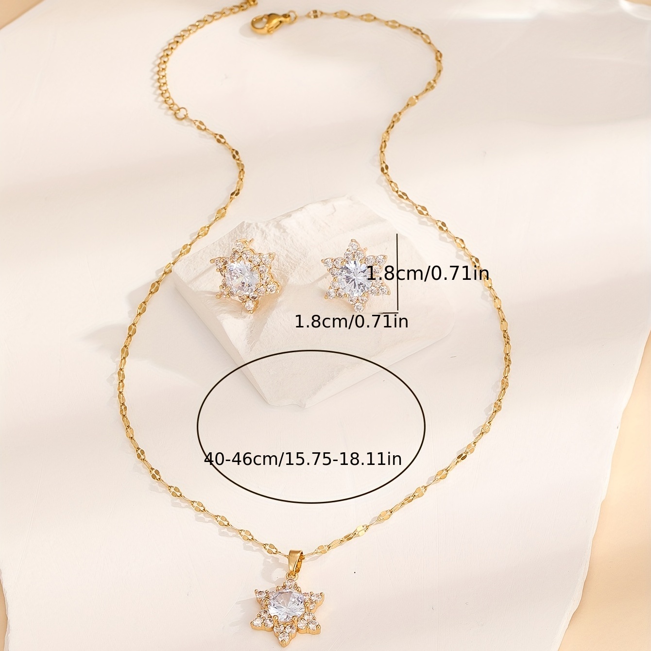 Flower Shape Zircon Pedant Necklace & Stud Earrings Set 18k Gold