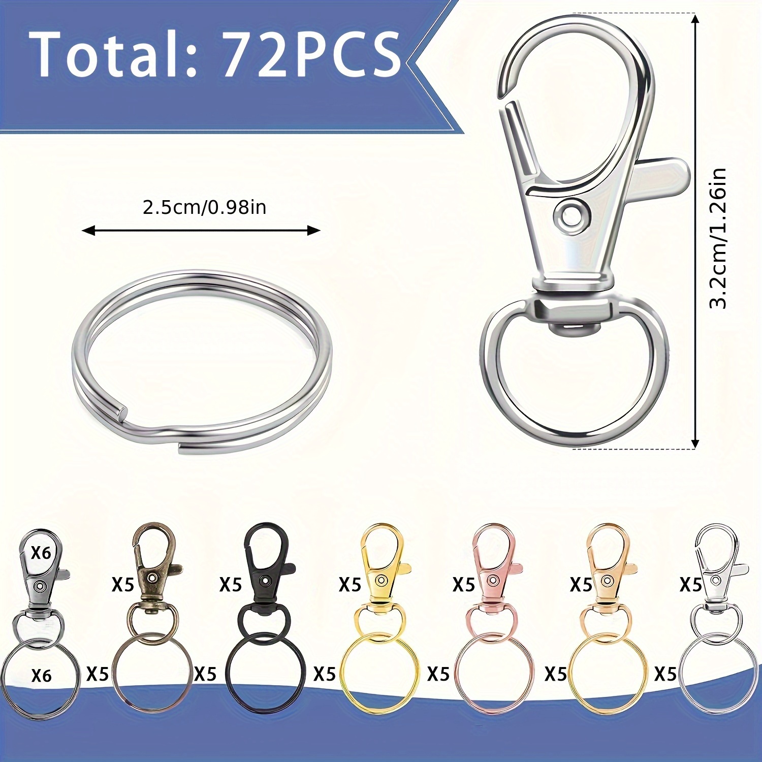 TEMU 72pcs Color Alloy Rotating Keychain Set With Keychain Ring Diy Process For Making Car Keychain Decorative Small Accessories