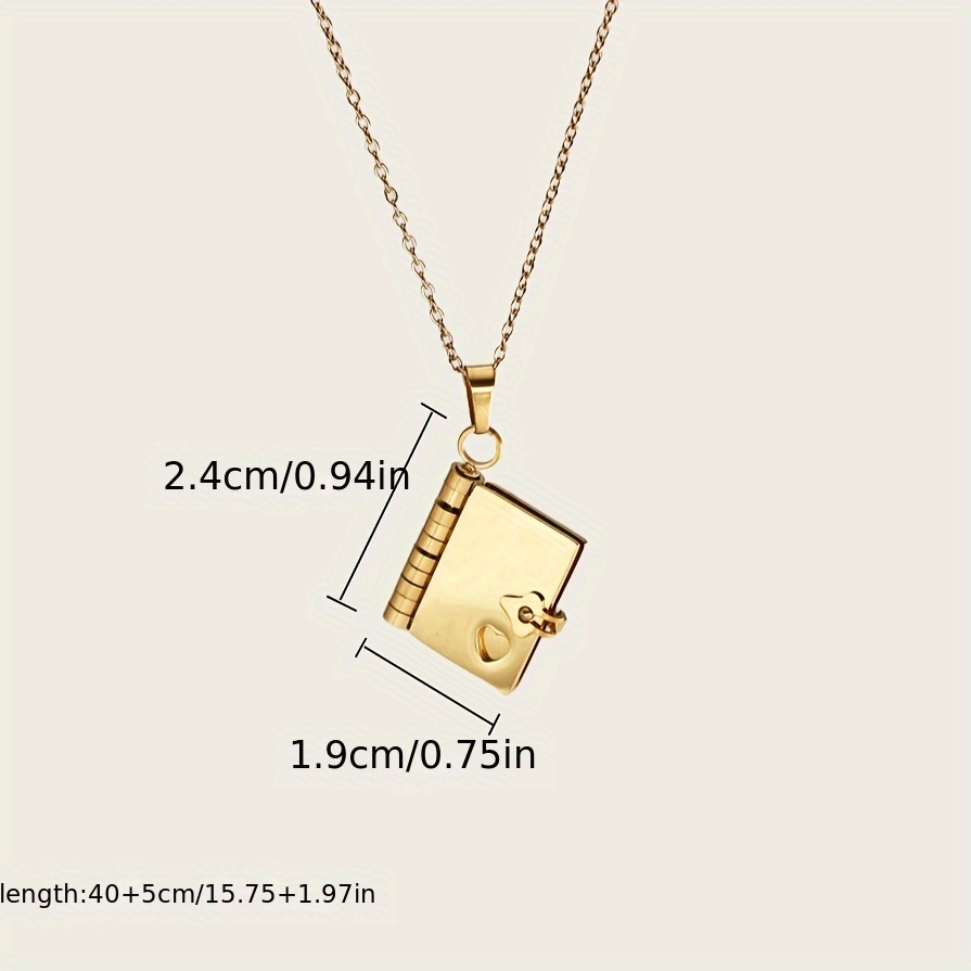 TEMU Collar con colgante de libro con letra de amor de acero inoxidable