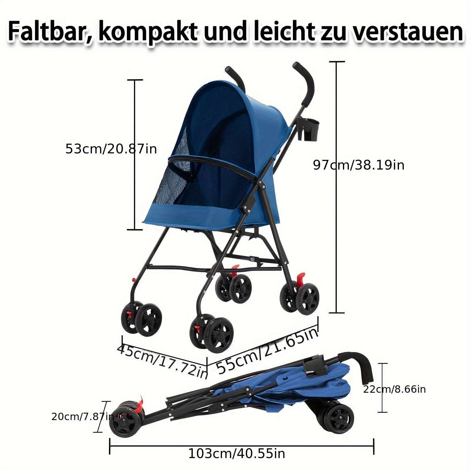 TEMU Lightweight Foldable Pet Stroller For - Breathable Mesh Travel Carrier With Lockable Wheels, Space- Design, Ergonomic Handle & Ventilation