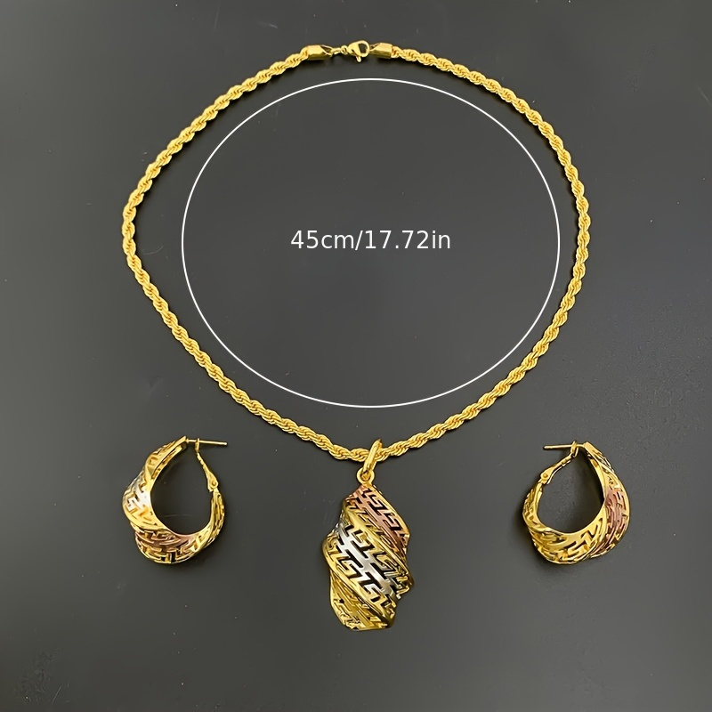 Elegant C Type Spring Earrings & Twisted Necklace Set