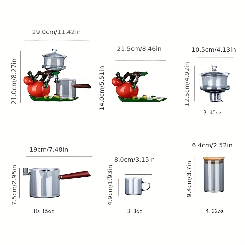 Magnetic Lazy Tea Set - Automatic Persimmon Glass Teapot, Tea Cups