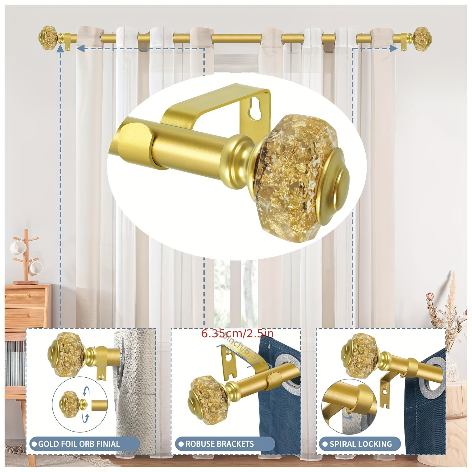 Barras de Cortina de Bronce Macizo con Remates - Acabado Premium Garantizado