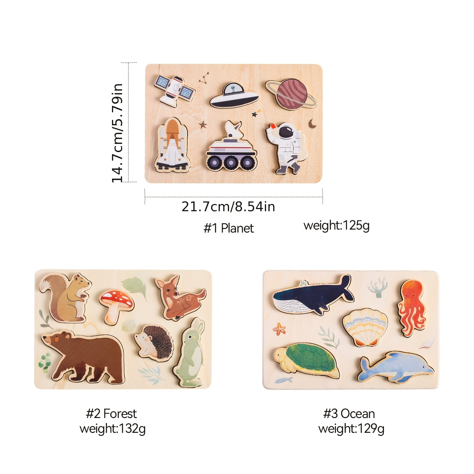 

3pcs Wooden Cartoon Series Theme Puzzle Toys, 's Cognitive Education Hand-eye Coordination Toys, Gifts For