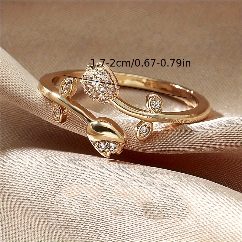 Luxury Simple Style Zircon Flower Open Rings Rose Cuff Ring For Women Girls  Adjustable Finger Ring Wedding Bridesmaid Jewelry Gift