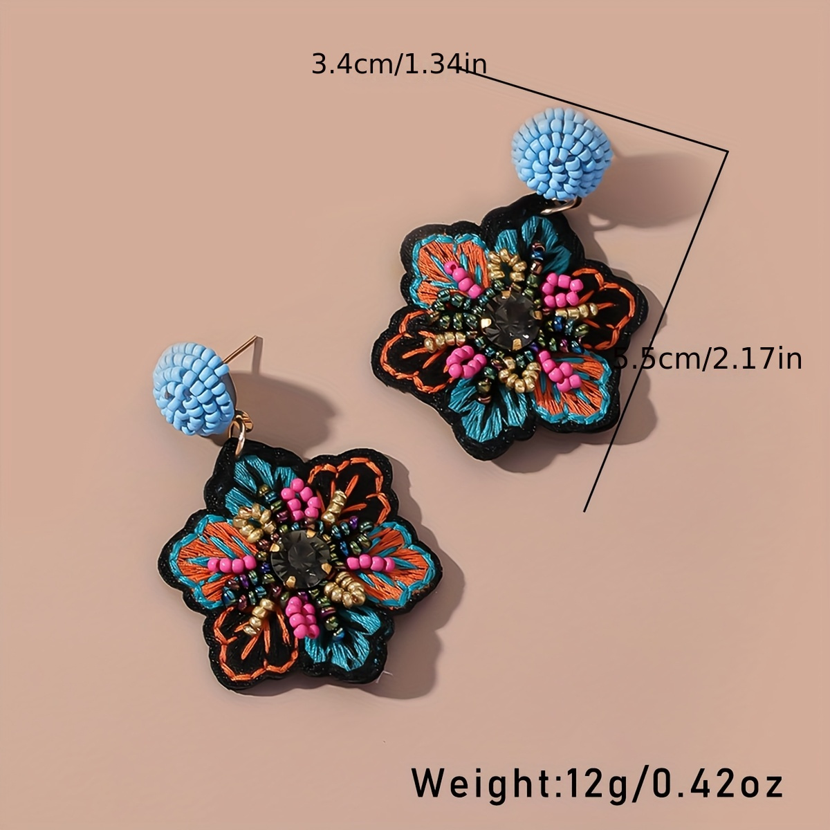 Women's Bohemian Embroidered Beaded Flower Earrings