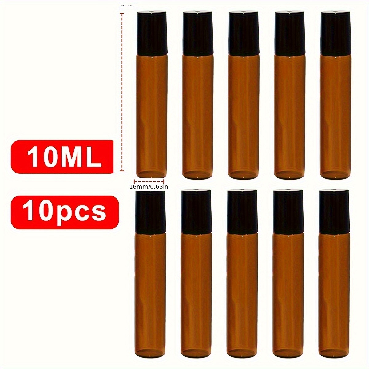 TEMU 10pcs Glass Roller Bottles For Essential Oils & Perfume - 0.17/0.34oz, Fragrance-free, Ideal For Travel & Samples