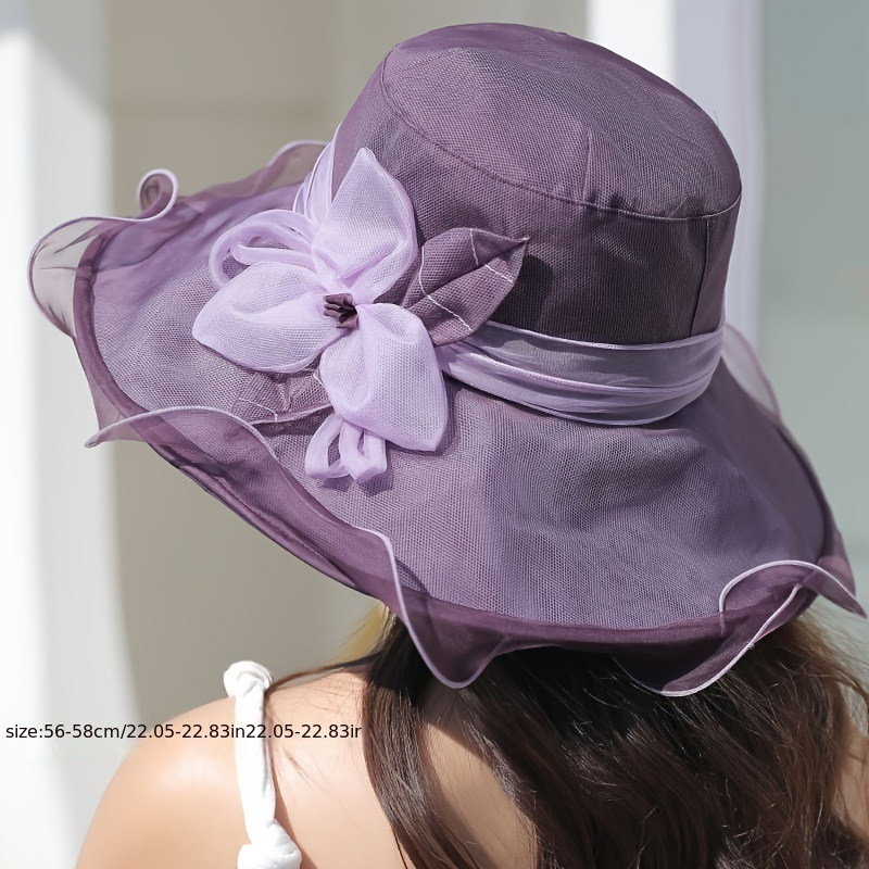 Elegant Mulberry Silk Sun Hats Flower Decor Thin Breathable Derby Bucket  Hat Lightweight Summer Travel Beach Hats For Women Girls
