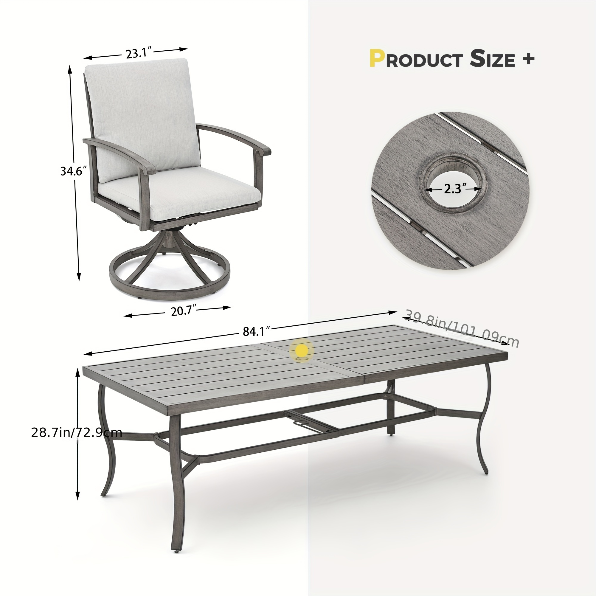 9pcs aluminum outdoor patio dining set 8 people swivel dining chair set outdoor patio furniture set for garden Product details 2