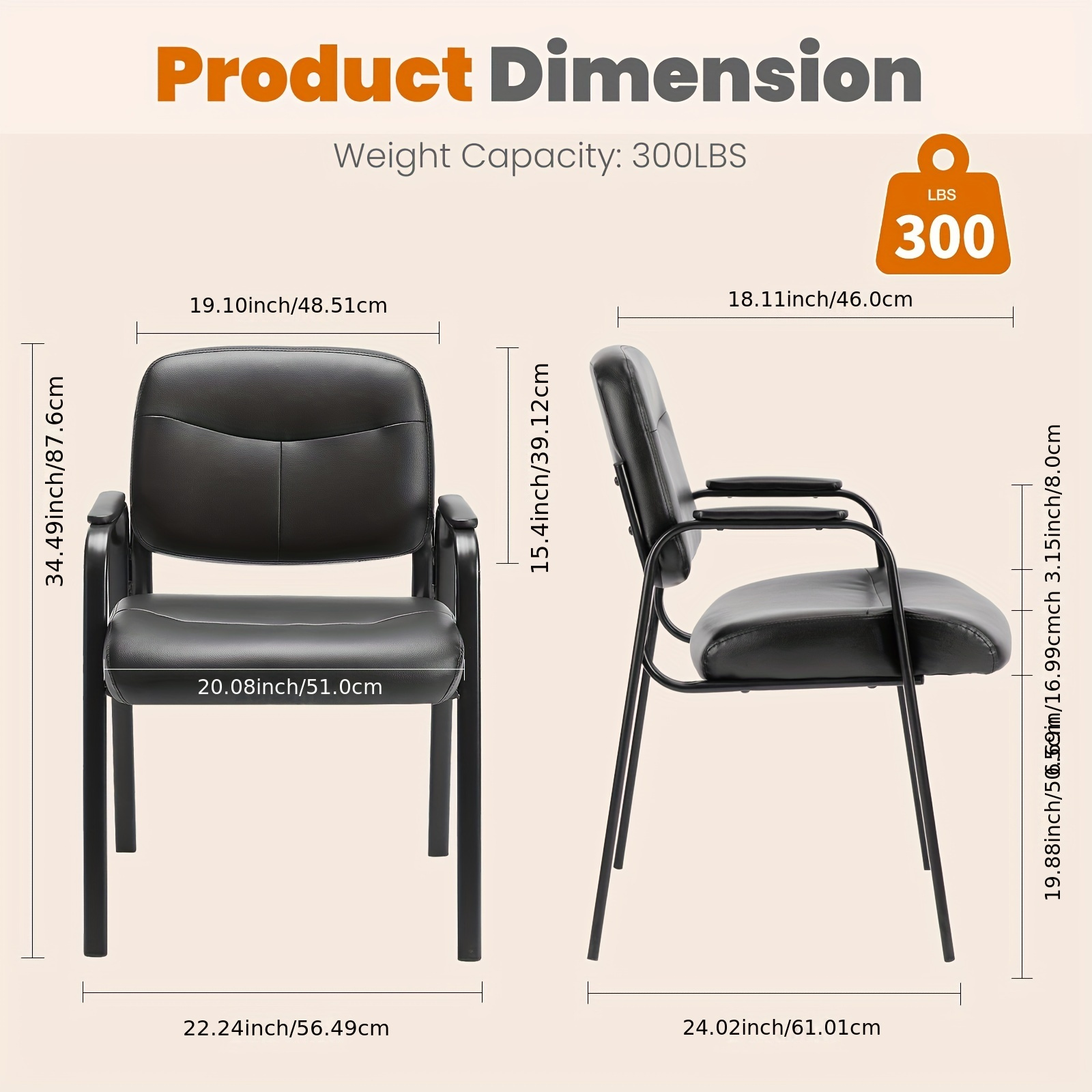 Waiting Room Chairs - 2pack - No Wheels - Leather Guest Chair With Padded Arm - Office Reception - Guest Chair - Conference Room - Lobby Table Side - Salon Home - Black