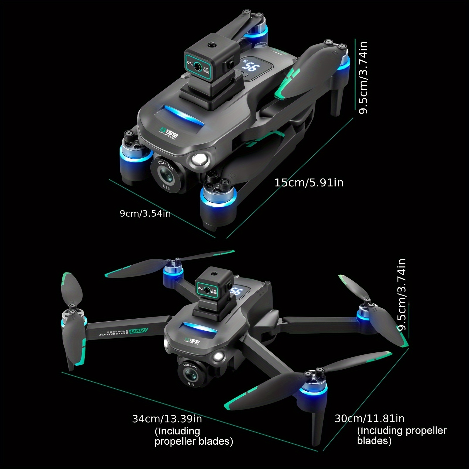 Drone S159 Smart GPS z Podwójnymi Kamerami HD, Optyczny Przepływ, Inteligentne Unikanie Przeszkód, Powrót/Obrot do Punktu Startu Jednym Przyciskiem, Fotografia Lotnicza, Transmisja WIFI w Czasie Rzeczywistym, Tryb Bezorientacyjny, Składany i Przenośny, Dron z Ekranem,Wysokiej Jakości Dron,Dron z pilotem zdalnego sterowania i ekranem,Dron Długodystansowy,Mini Dron,Mini Dron, Latanie Dronem,Kompaktowy Dron,Lekki Dron,Stabilny Lot,Trwała Konstrukcja,Hobbyści Fotografii,