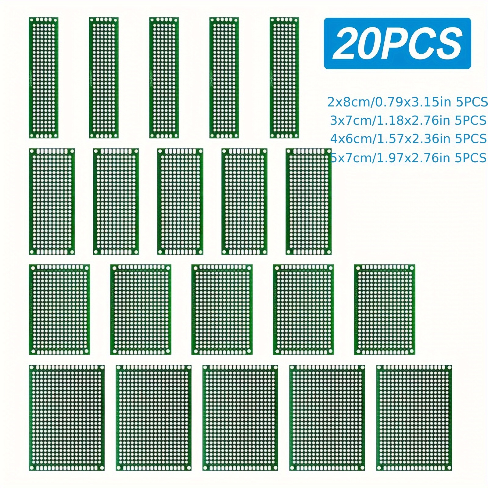 20pcs Double-sided Pcb Prototype Board Kit, 4 Sizes (2x8cm, 3x7cm, 4x6cm, 5x7cm) Universal Prototype Board Circuit Board, Suitable For Diy Soldering Projects