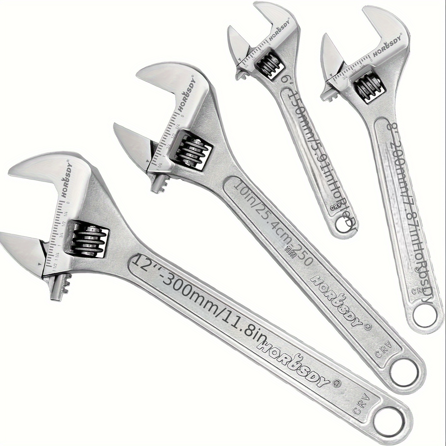 

Horusdy 4pcs Adjustable Wrench Set - Cr-, (6", 8", 10", 12") - Tools