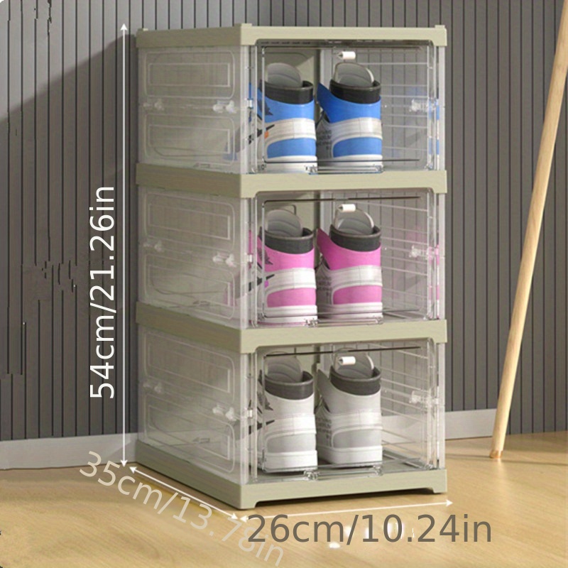 Transparent Shoe Storage Box With Door, Foldable Stackable Free