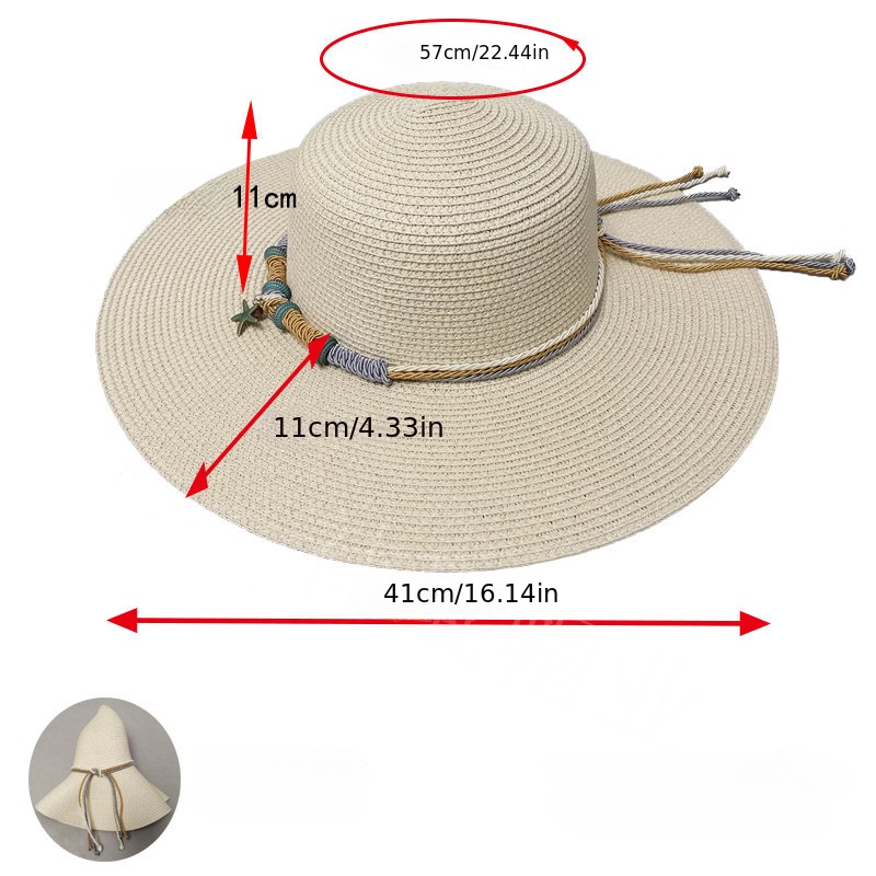 Women's Beach Straw Hat With Shell Decor Wide Brim Sunscreen - Temu Canada
