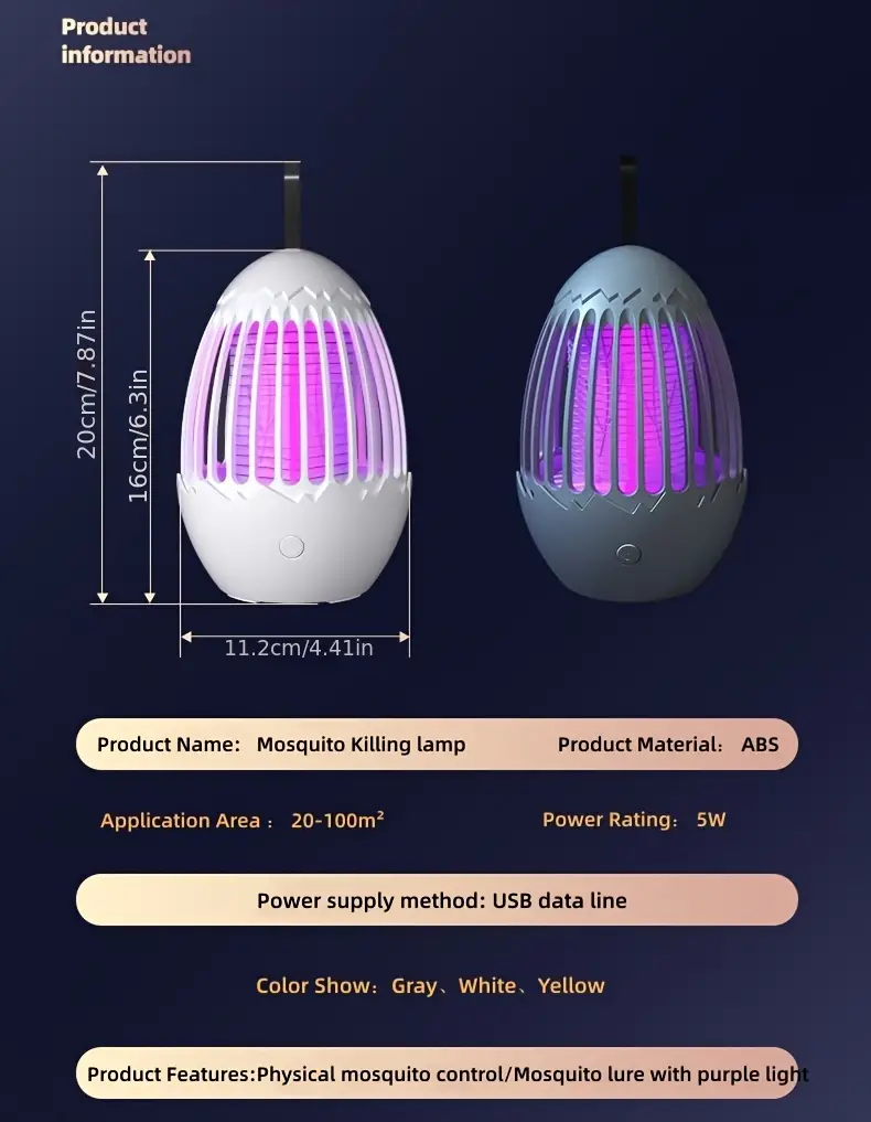 1pc bug zapper electric mosquito zapper portable camp mosquito killer rechargeable indoor bug zapper outdoor mosquitoes light with hanging loop energy saving led night light usb led purple light trap backyard camping using details 3