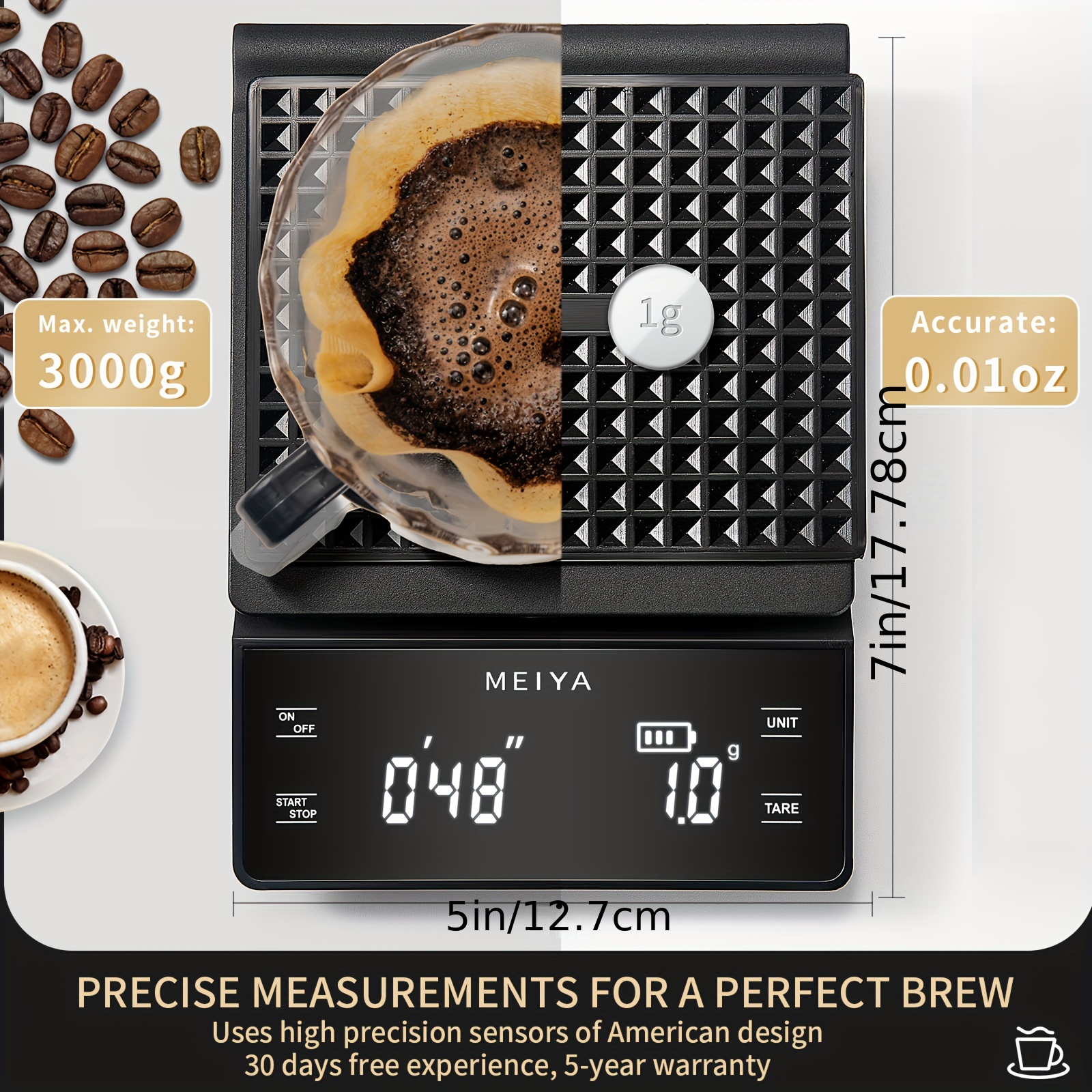 Digital Coffee Scale with Timer LED Screen Espresso USB 3kg Max