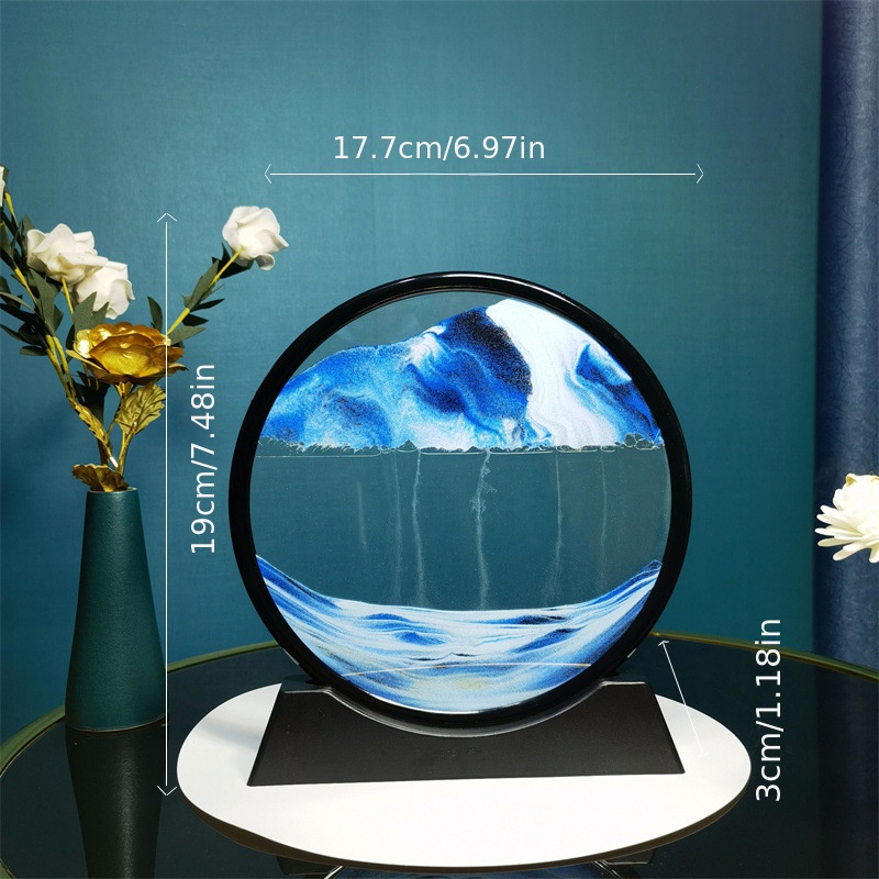 Moving Sand Art Pictures LED Sand Art Lamp, 3D Deep Sea Sandscape Round  Glass Flowing Sand Painting Relaxing Desktop Decorations[Blue] 