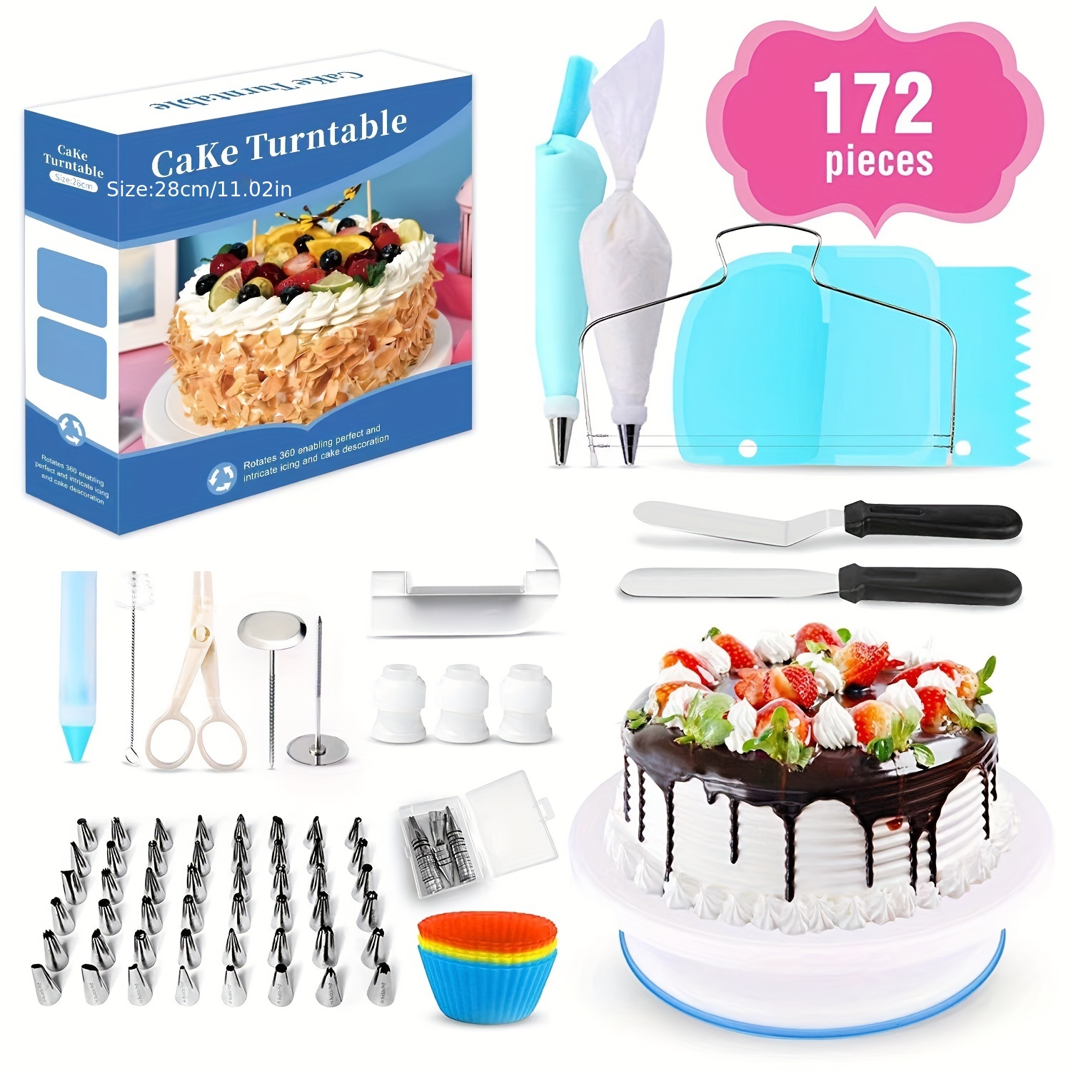 301pcs Cake Turntable Set, Cake Baking Supplies, Cake Decorating Tools, For  Birthday Wedding Mother Day Christmas Easter Housewarming And Anniversarie