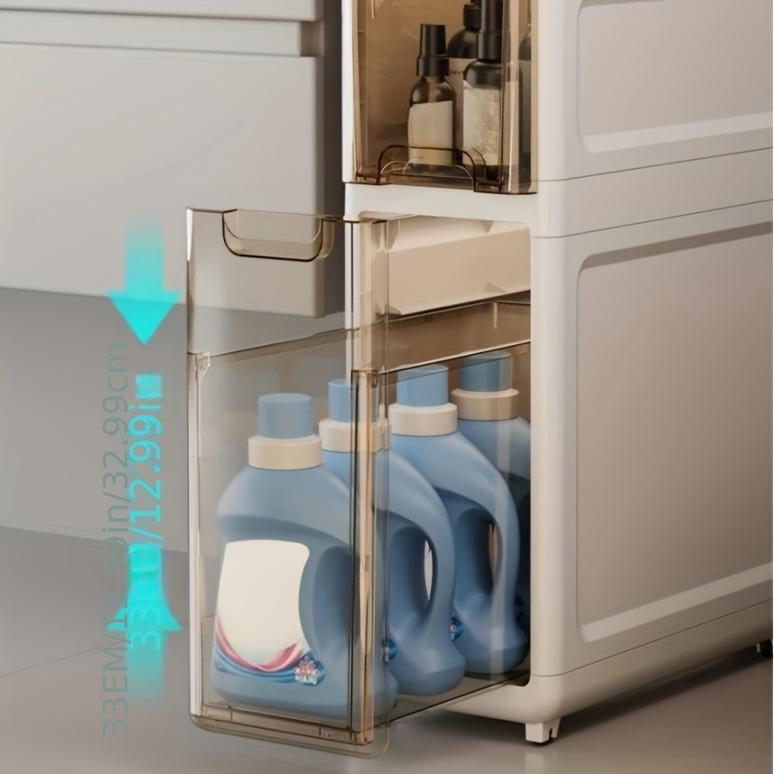 1pc Waterproof Slim Storage Cabinet with Wheels - Transparent