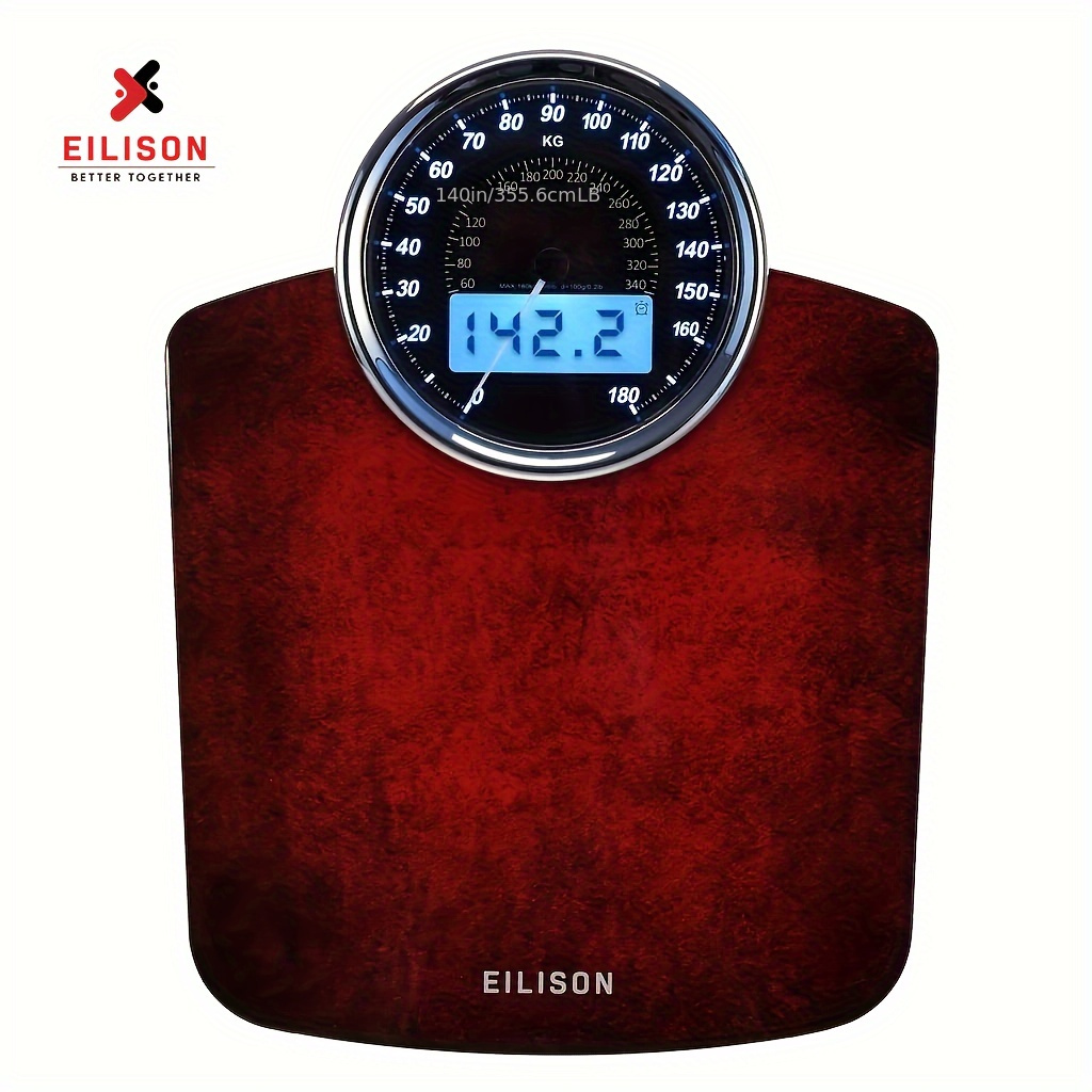 

Eilison Highly Advance 2-in-1 Digital & Analog Weighing Scale For Body Weight-400lbs, 4 High Precison Gx Sensor Accurate, Thick Tempered Glass, Extra Large Display (red)