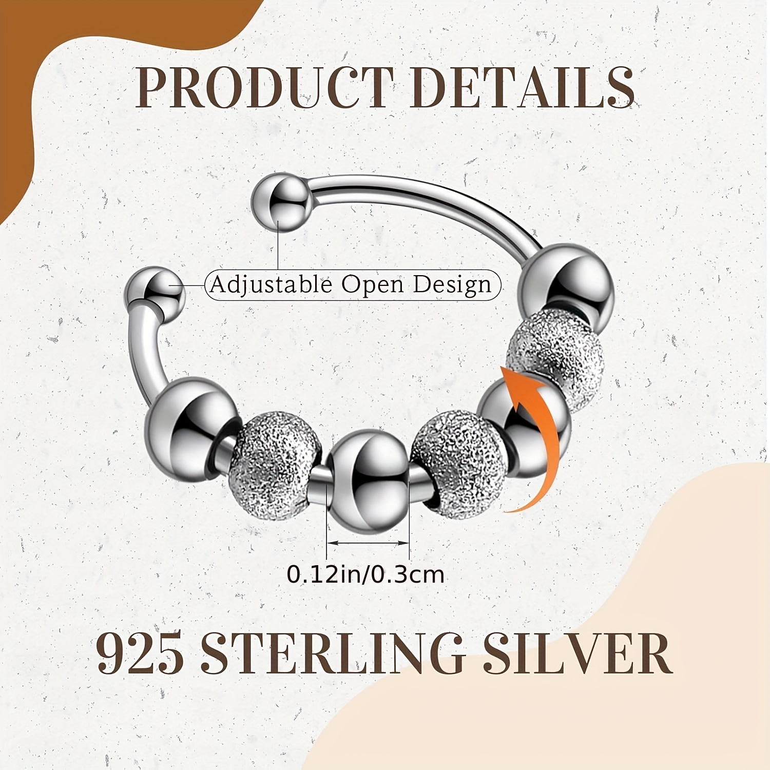 30pcs anxiety fidget ring for women stainless steel adjustable fidget spinner ring with beads for men   relief silvery Product details 0