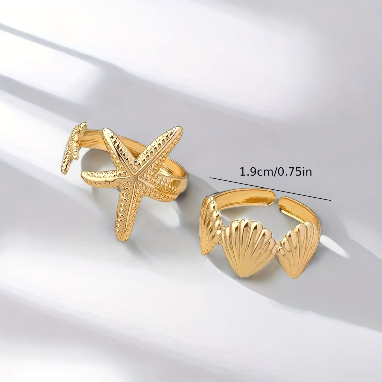 2pcs 3D Starfish & Shell Vintage Style Adjustable Ring Set