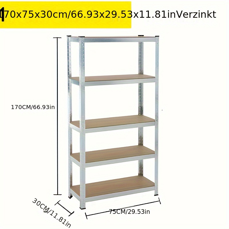 Image of Sturdy Shelving Unit For Basements And , Of To 875 Kg With 5 Tiers And Easy To Assemble, Standing Shelf, Standing Shelf