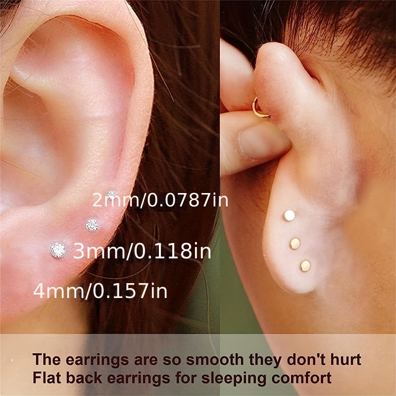 Women’s Earring Sets for Multiple Piercing: 14K Gold Plated Small Hoop  Earrings Tiny Flat Back Stud Earrings for Cartilage Helix Hypoallergenic  Set of