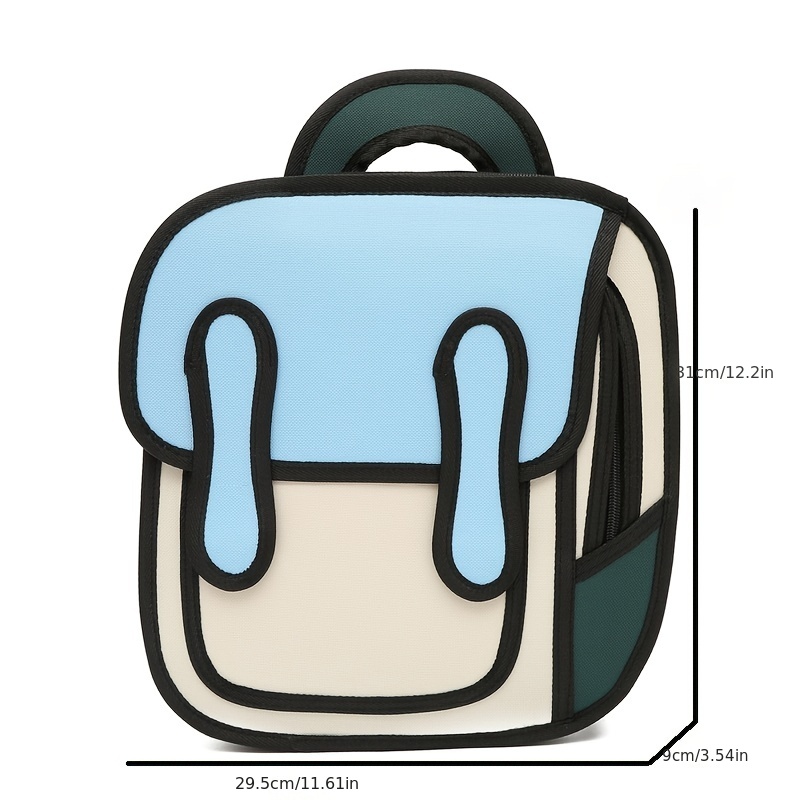 Cute Two dimensional Cartoon Backpack Color Blocking Book Bag Perfect Knapsack For Commuting And Leisure Travel