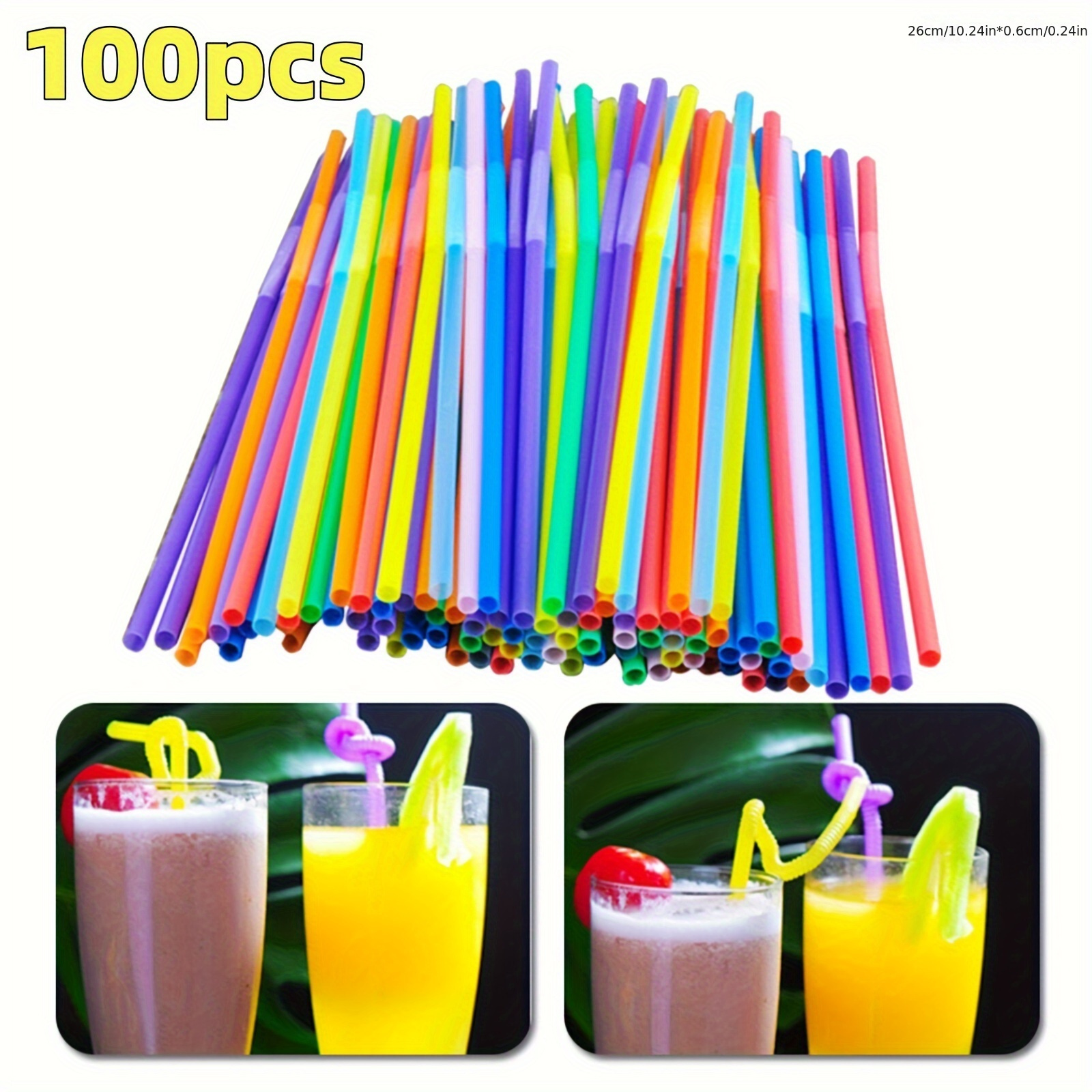 Long Flexible Straws Artistic Straws Neon Assorted Perfect - Temu