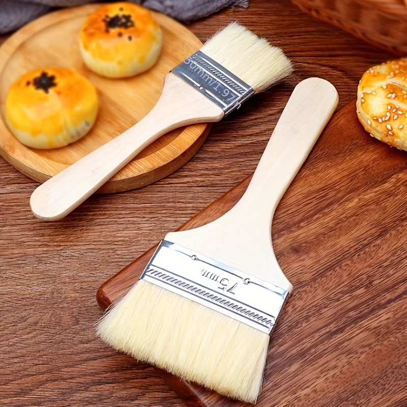 3PCS WOOLS BRUSH with Wood Handles Barbecue Oil Baking Brush