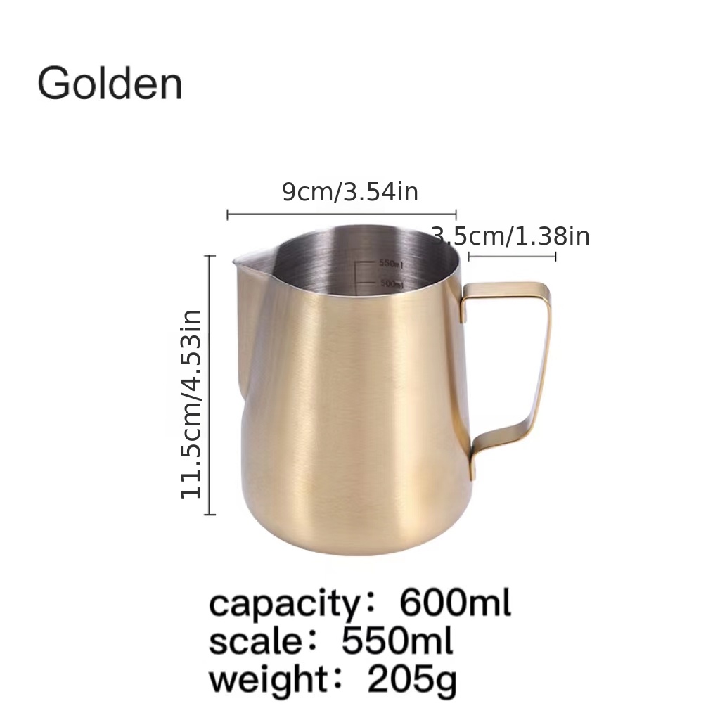 Milk Jug Stainless Steel Coffee Cup Mug Milk Frothing Pitcher Jug with Lid  for Latte Coffee Art for Office Kitchen with handle(600ML)