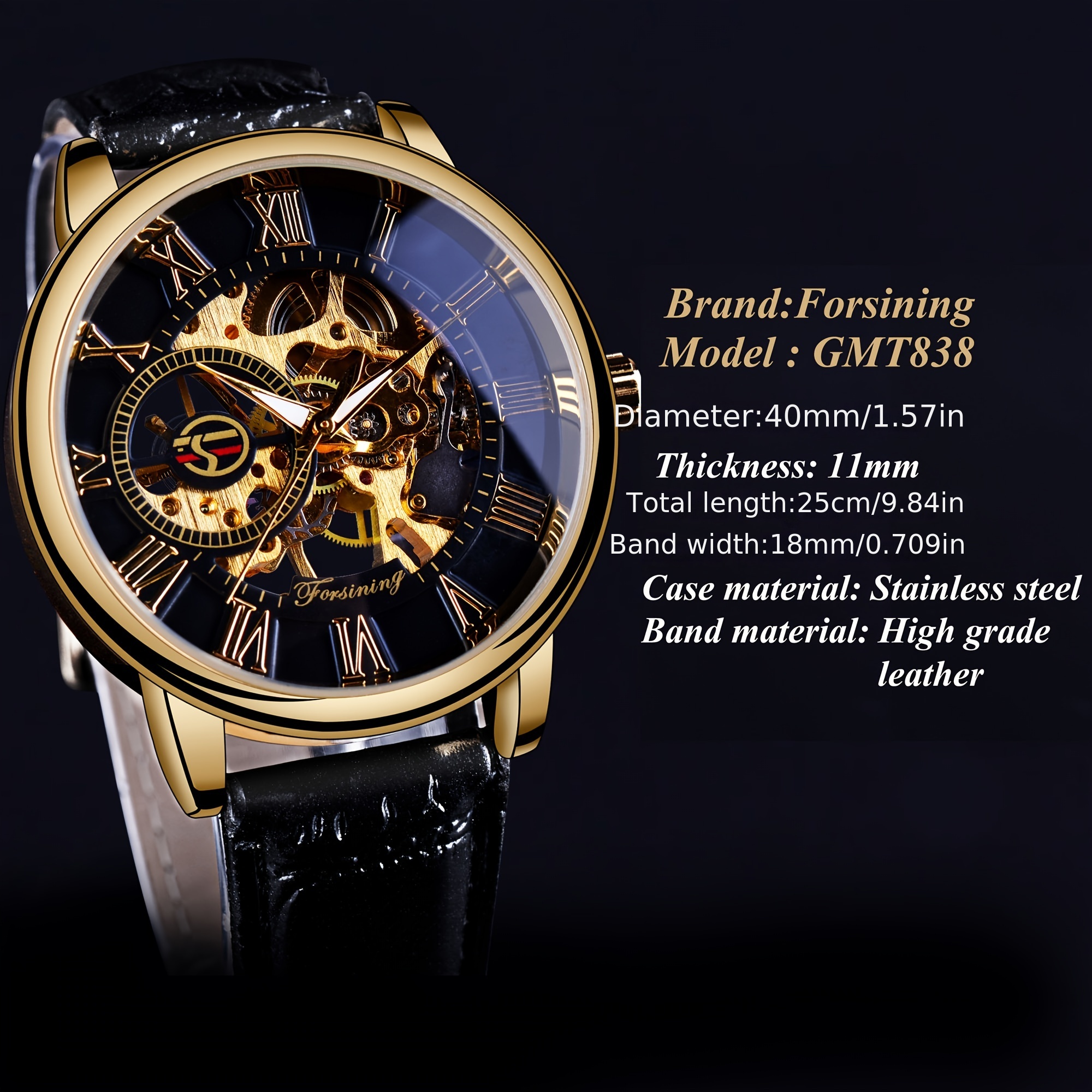 FORSINING 3D Logo Black Gold Men Skeleton Mechanical Watch Man Watches Top  Brand Luxury Leather WINNER Design Montre Homme 2020 