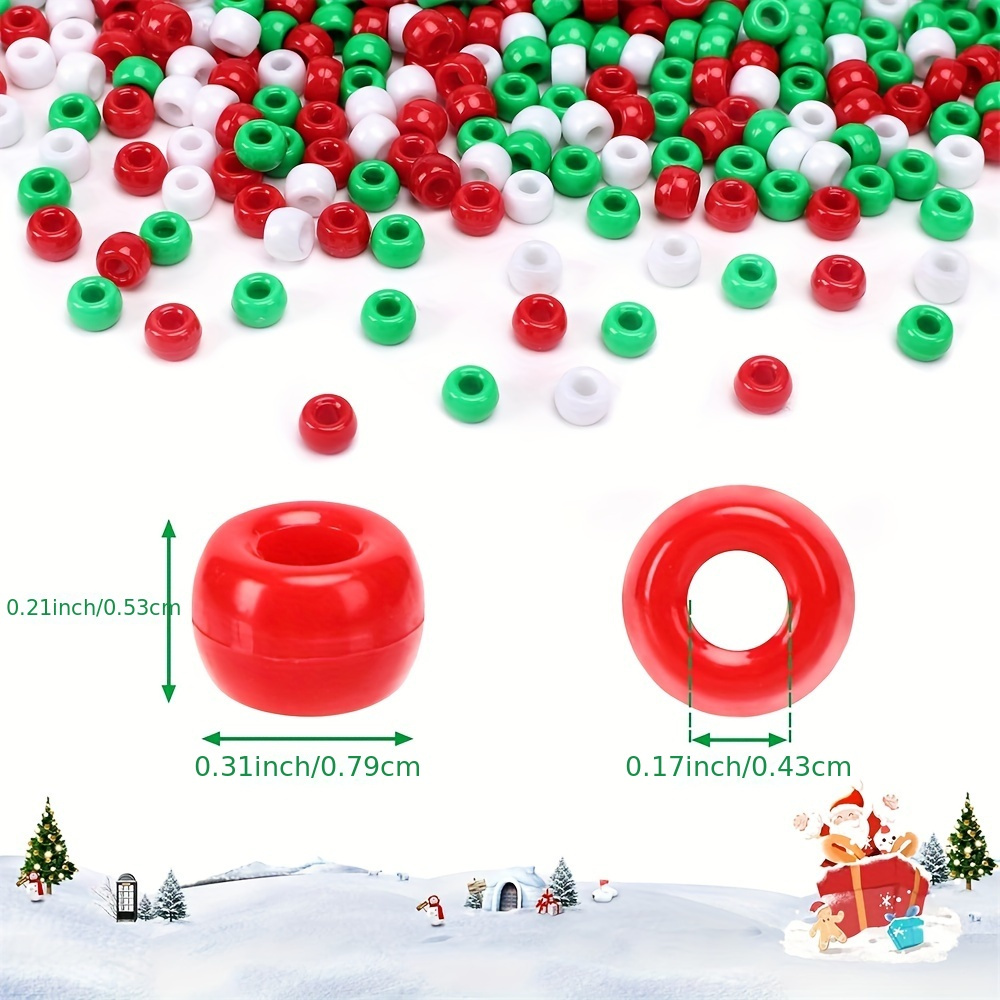 1000 Pcs Christmas Pony Beads Assorted Opaque Round Plastic Beads for Home  Decor Necklaces Bracelets Earrings DIY Crafts (Red Green White)