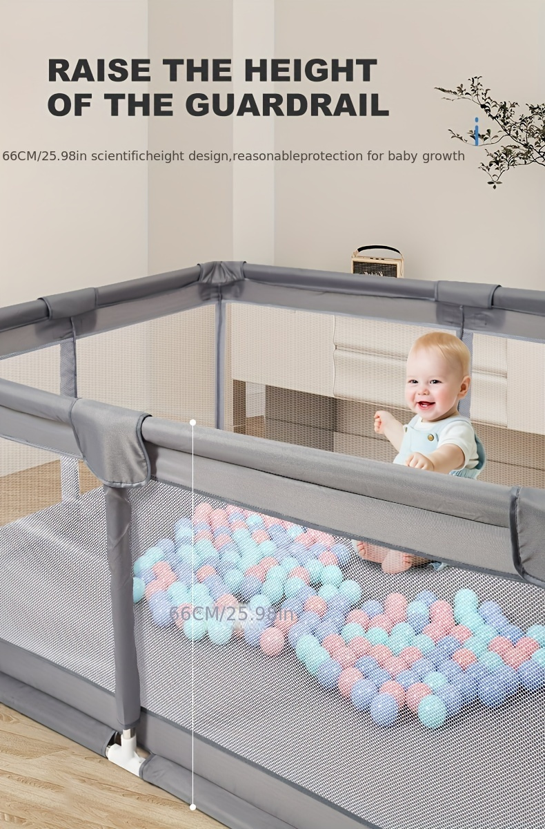 cute playpen with gate for indoor   center with anti slip base sturdy safety playpen with soft breathable mesh   2m 47in 47in details 4