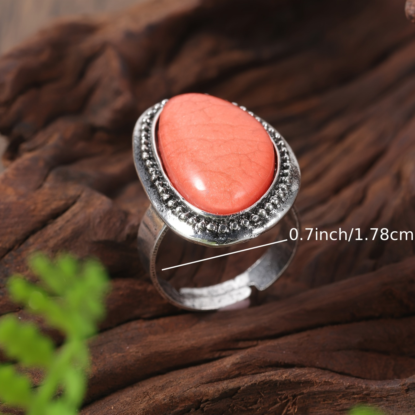 Bohemian Style Stainless Steel Open Ring with Resin Gemstone Oval Shape