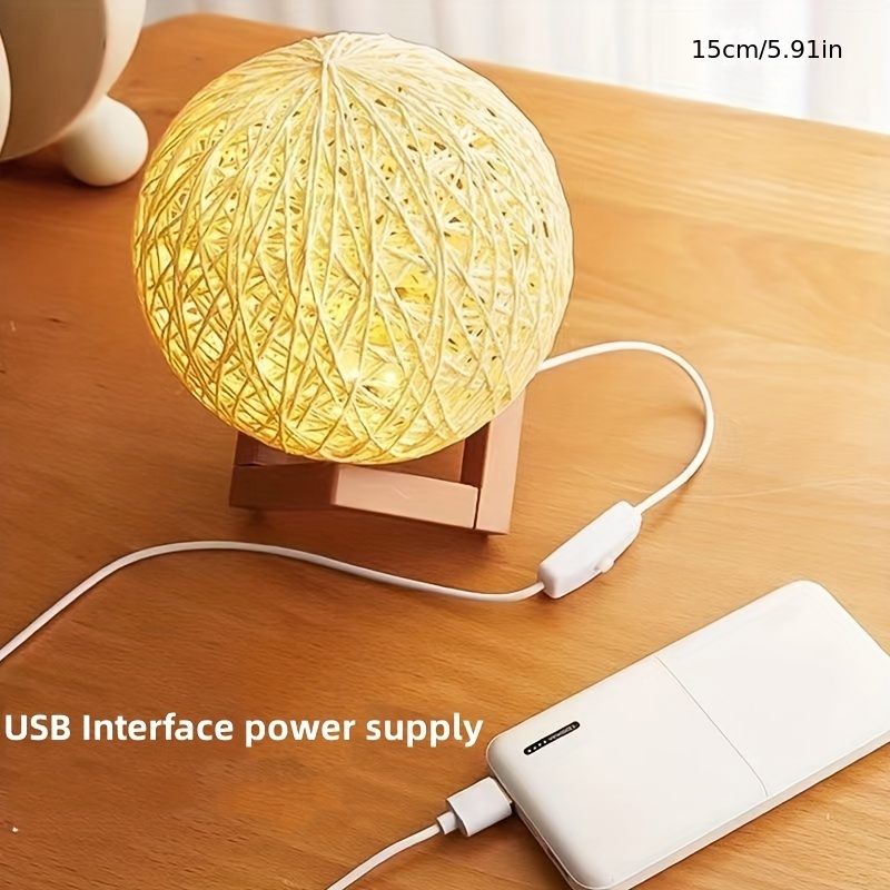 Veilleuse LED, Lampe de Chevet, Lampe d'Ambiance de Chambre en Rotin et  Bois, USB Rechargeable