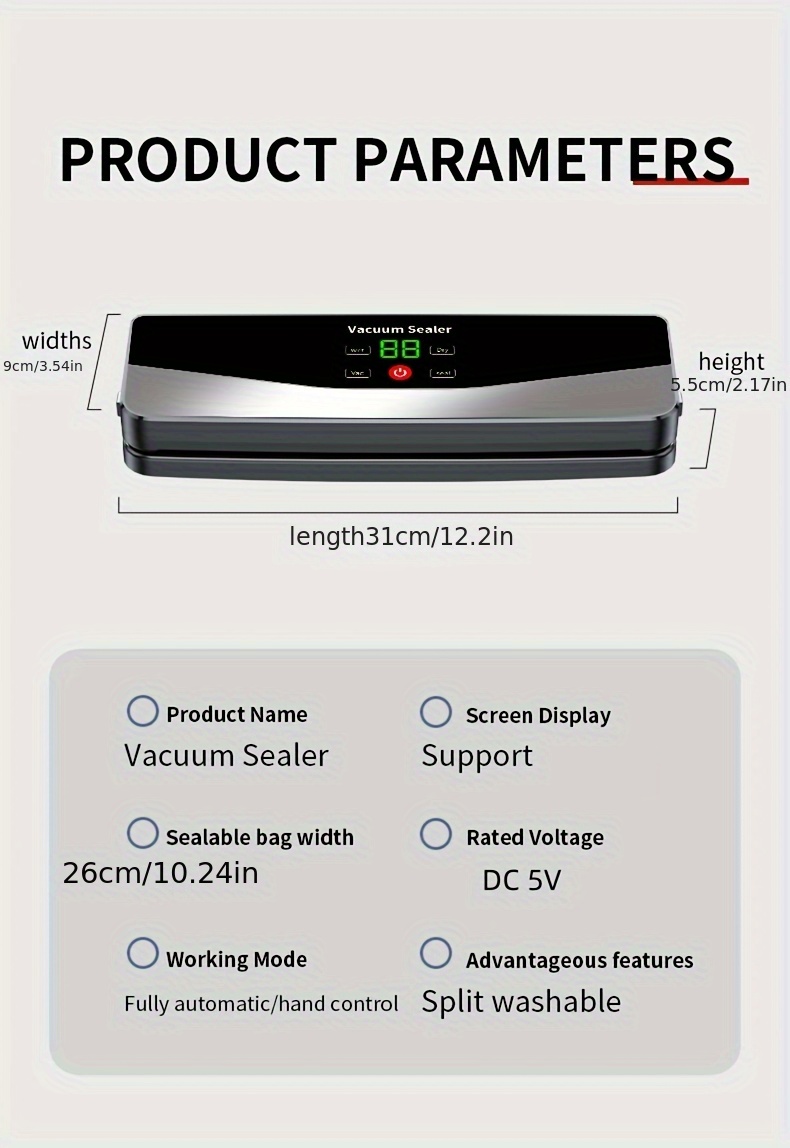 USB Rechargeable Food Vacuum Sealer, Suitable for Indoor Kitchen and Outdoor Travel Camping Use, Suitable for Preserving Food, Snacks, Meat, Fruits and Vegetables