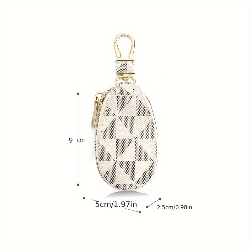 geometric keychain mini wallet leather zip key pouch multi purpose small coin purse 3 54 x 1 97 details 3