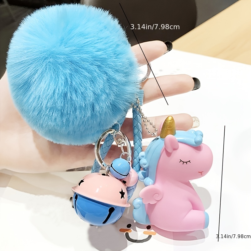 VALICLUD Cute Fluffy Unicorn Keychain Pom Pom Fur Ball Key Ring Soft Fluffy  Car Bag Hanging Pendant Plush Purse Handbag Charm
