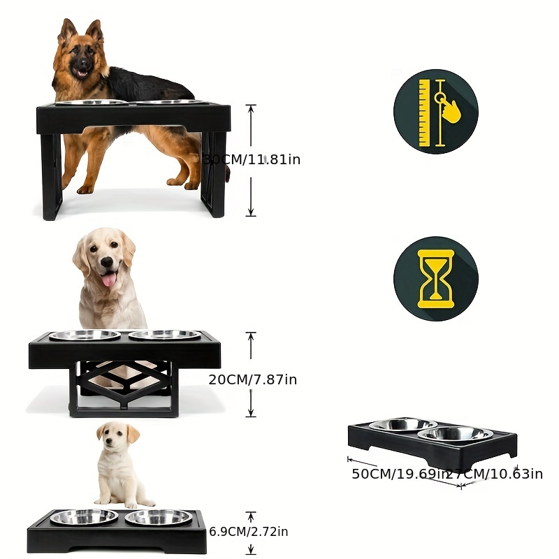 Elevated Pet Double Bowls With 3 Adjustable Height Stainless - Temu