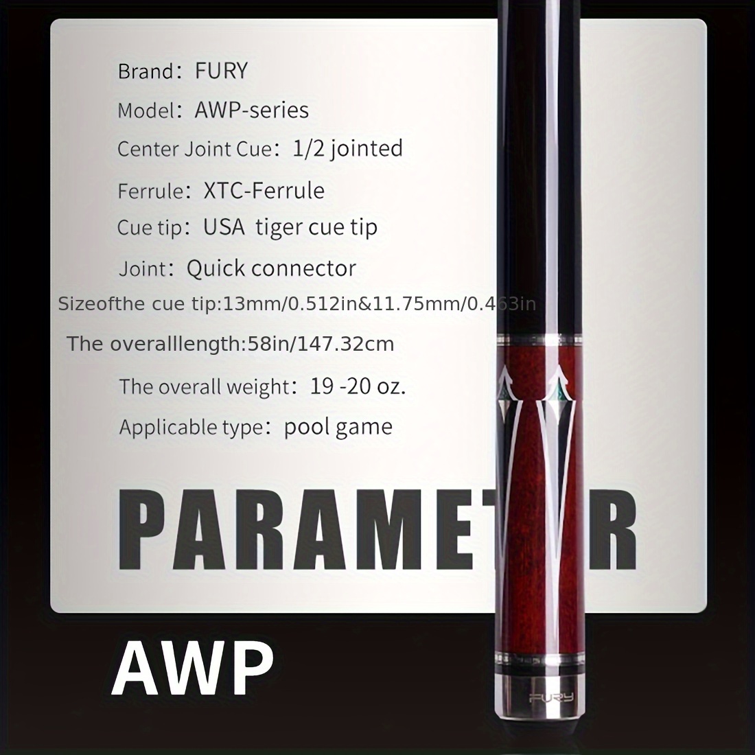 fury awp series 58 billiard pool cue professional 2pcs - Temu