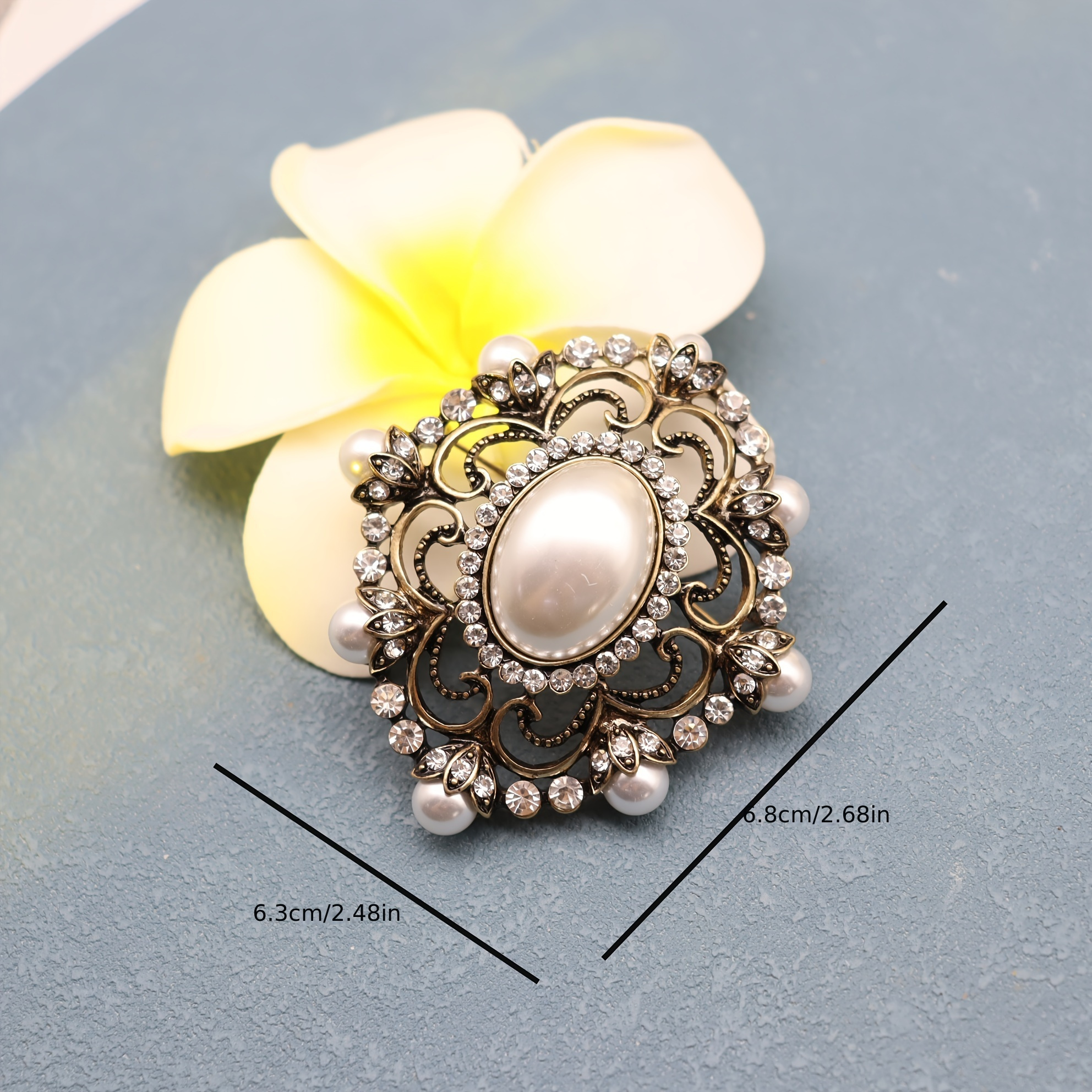 Vintage Style Hollow Alloy Flower Brooch Pin Inlaid Shiny - Temu